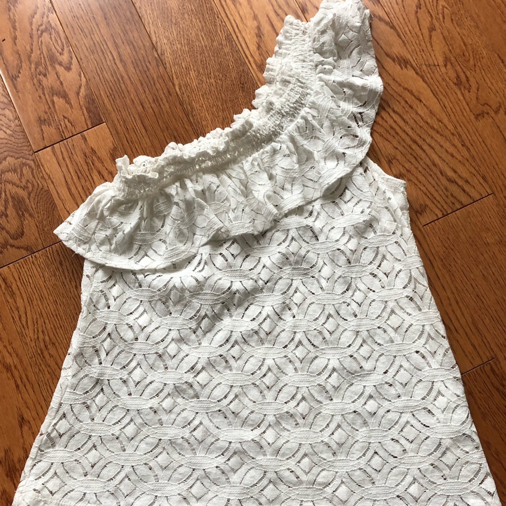 H&M White Eyelet One-Shoulder Top